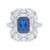 Sterling Silver Semi Mount Ring Setting Emerald OCT 9X7mm Double Halo - Syzjewelry